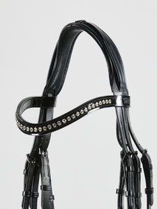 Kingsley Double Bridle Flat Leather Patent Black/White Full