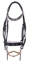 Load image into Gallery viewer, Kingsley Double Bridle Rolled Leather Black/White Full w/o reins