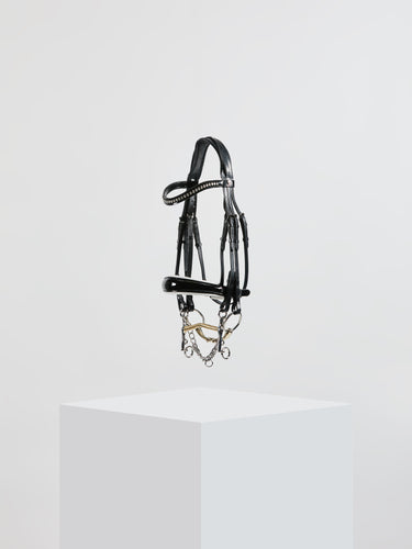 Kingsley Double Bridle Flat Leather Patent Black/White Full
