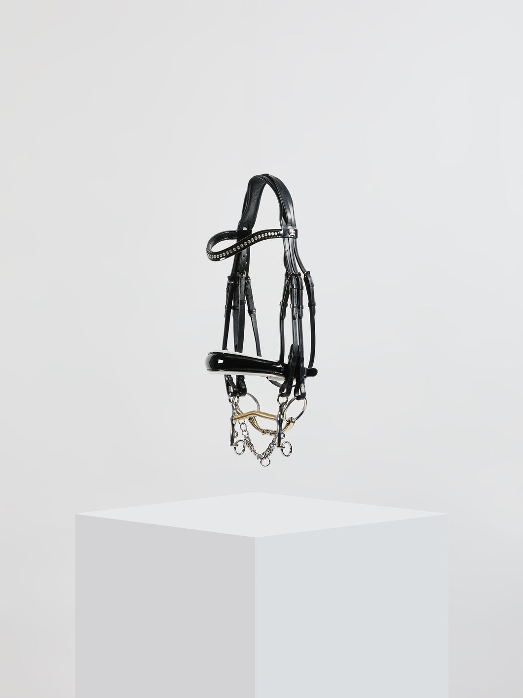 Kingsley Double Bridle Flat Leather Patent Black/White Full
