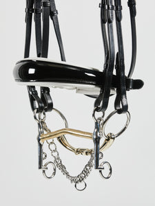 Kingsley Double Bridle Flat Leather Patent Black/White Full
